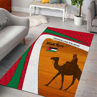Wadi Rum Desert Area Rug with Camel Rider and Jordan Flag Colors