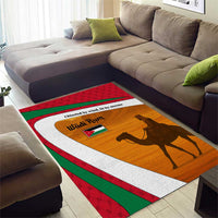 Wadi Rum Desert Area Rug with Camel Rider and Jordan Flag Colors