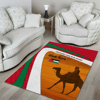Wadi Rum Desert Area Rug with Camel Rider and Jordan Flag Colors