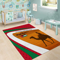Wadi Rum Desert Area Rug with Camel Rider and Jordan Flag Colors
