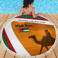 Wadi Rum Desert Beach Blanket with Camel Rider and Jordan Flag Colors