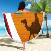 Wadi Rum Desert Beach Blanket with Camel Rider and Jordan Flag Colors
