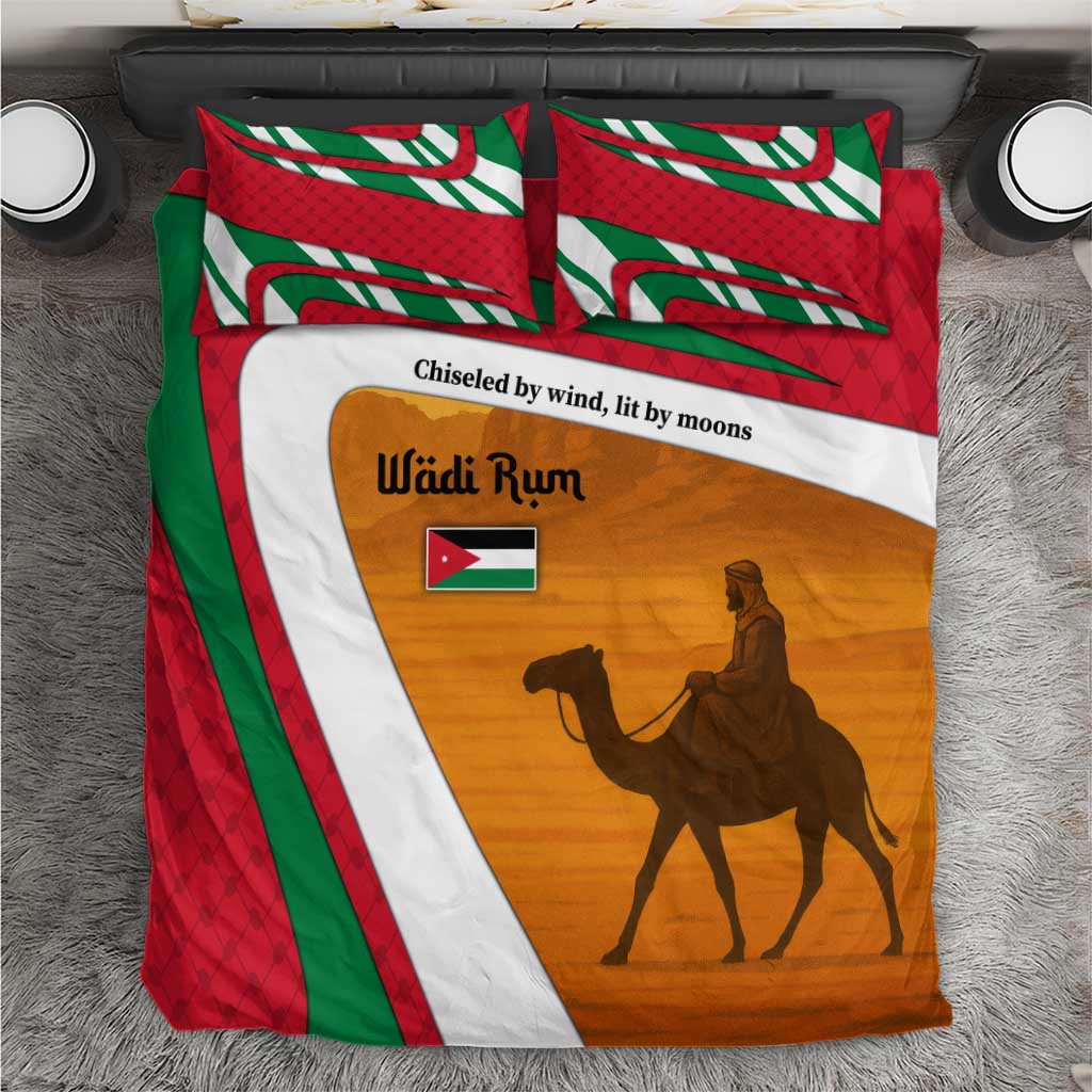 Wadi Rum Desert Bedding Set with Camel Rider and Jordan Flag Colors