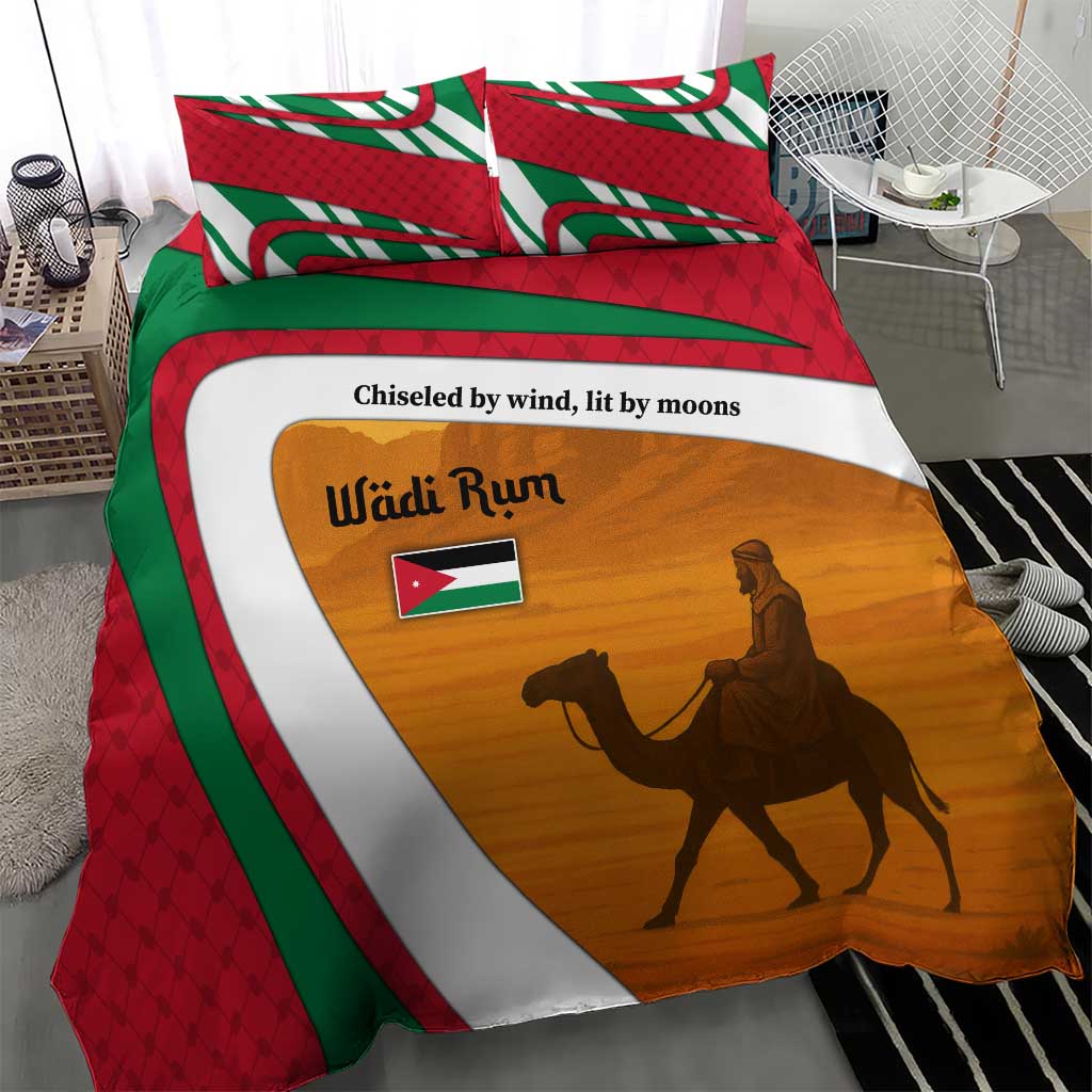 Wadi Rum Desert Bedding Set with Camel Rider and Jordan Flag Colors