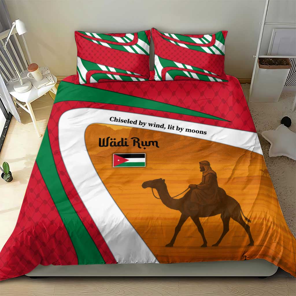 Wadi Rum Desert Bedding Set with Camel Rider and Jordan Flag Colors