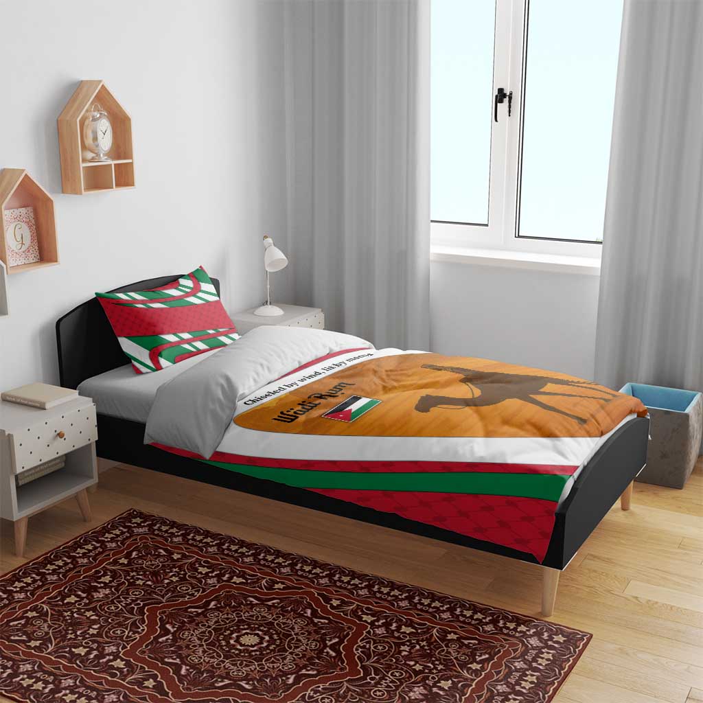 Wadi Rum Desert Bedding Set with Camel Rider and Jordan Flag Colors