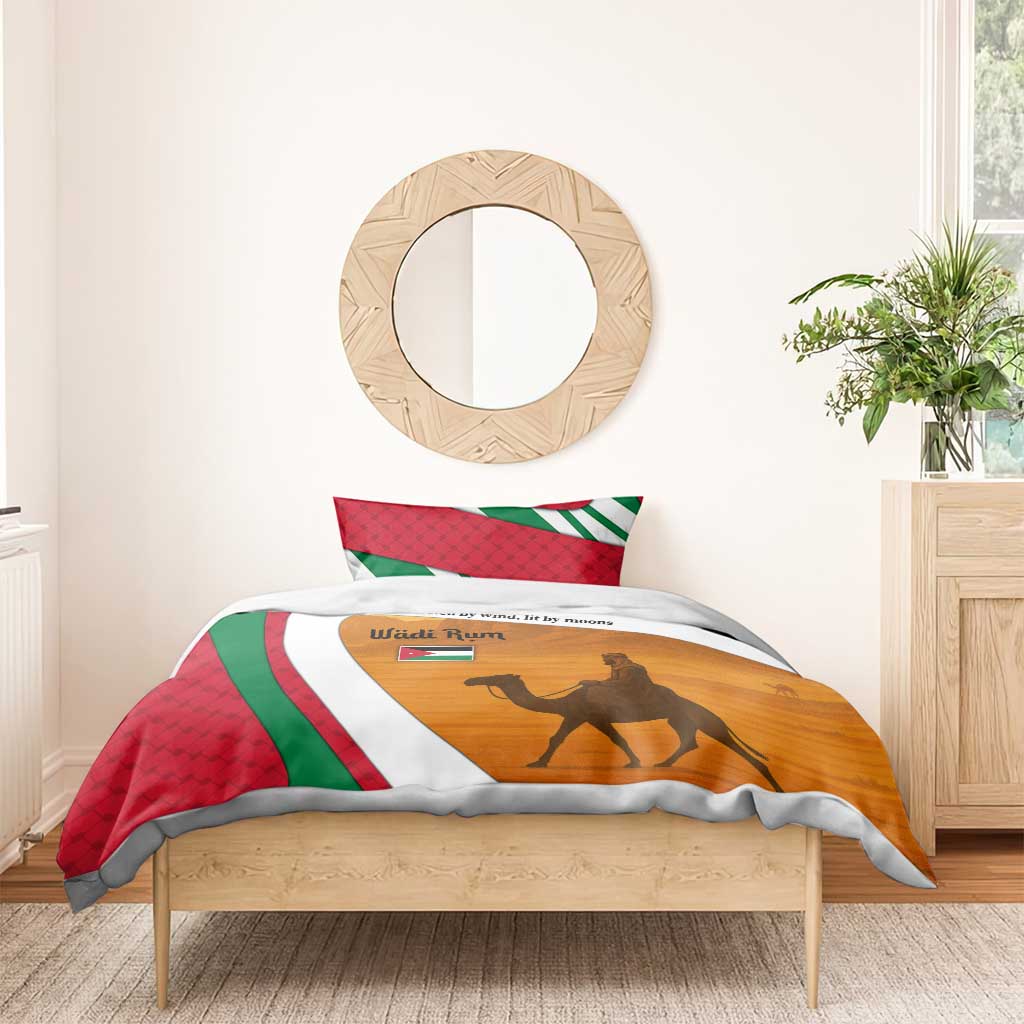 Wadi Rum Desert Bedding Set with Camel Rider and Jordan Flag Colors