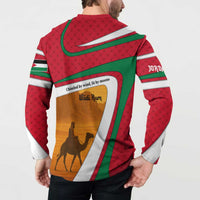 Wadi Rum Desert Button Sweatshirt with Camel Rider and Jordan Flag Colors