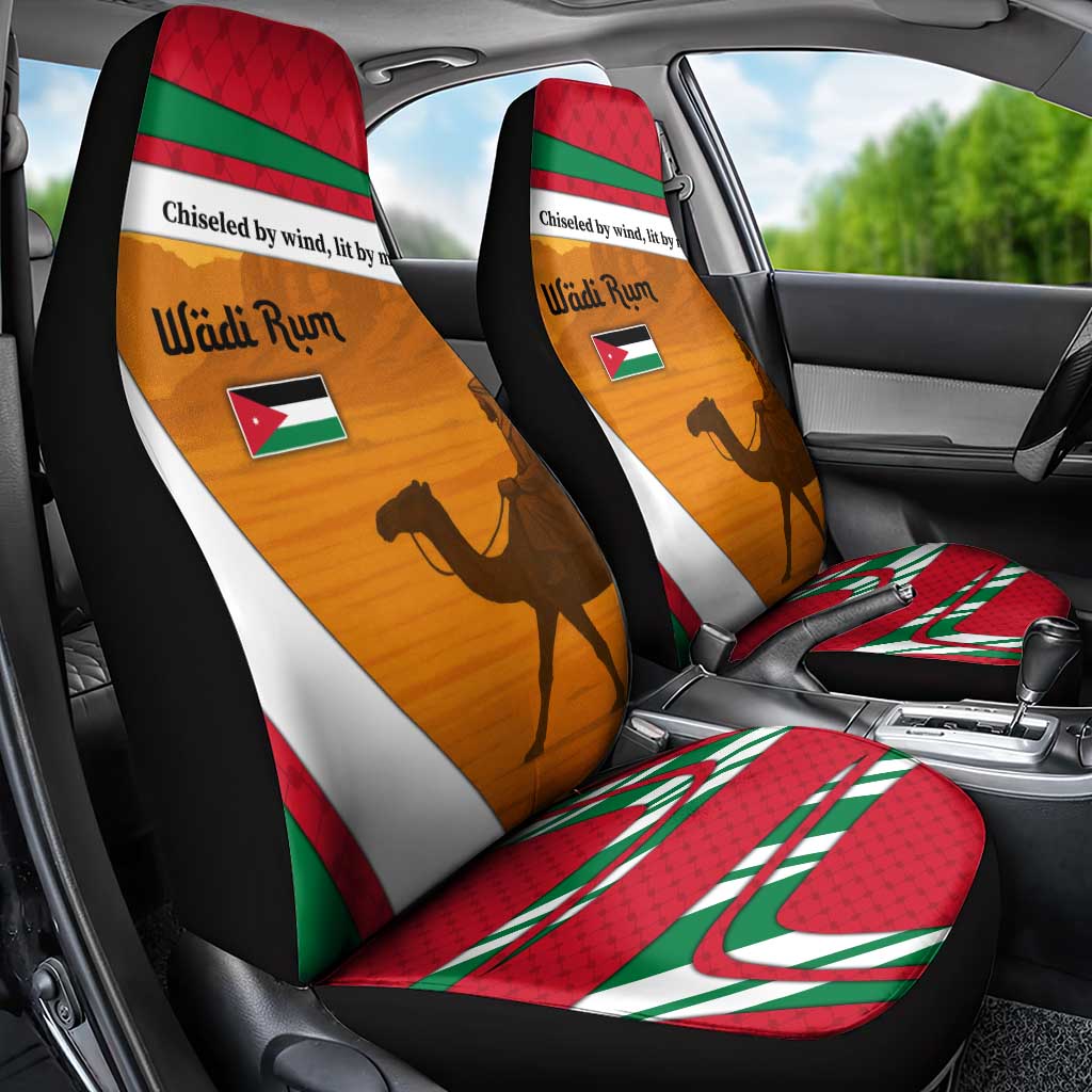 Wadi Rum Desert Car Seat Cover with Camel Rider and Jordan Flag Colors