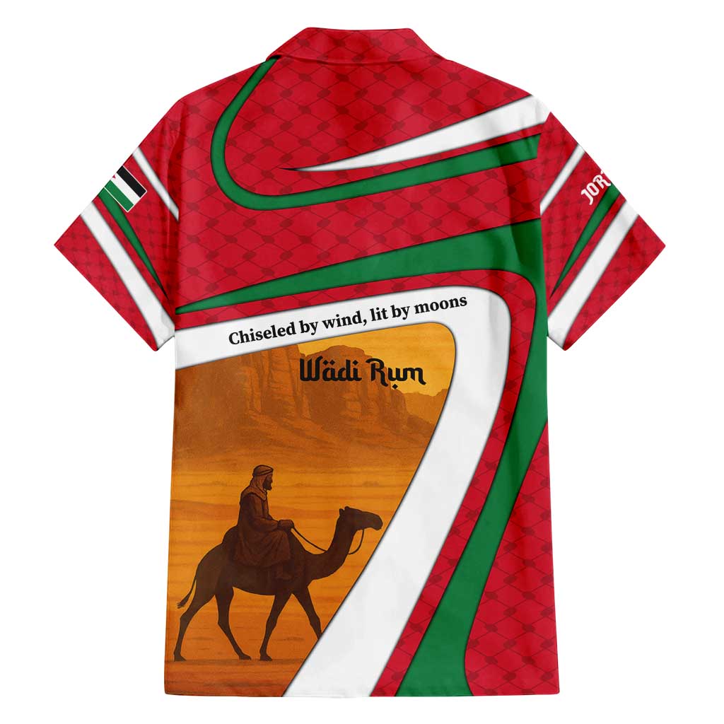 Wadi Rum Desert Family Matching Long Sleeve Bodycon Dress and Hawaiian Shirt with Camel Rider and Jordan Flag Colors