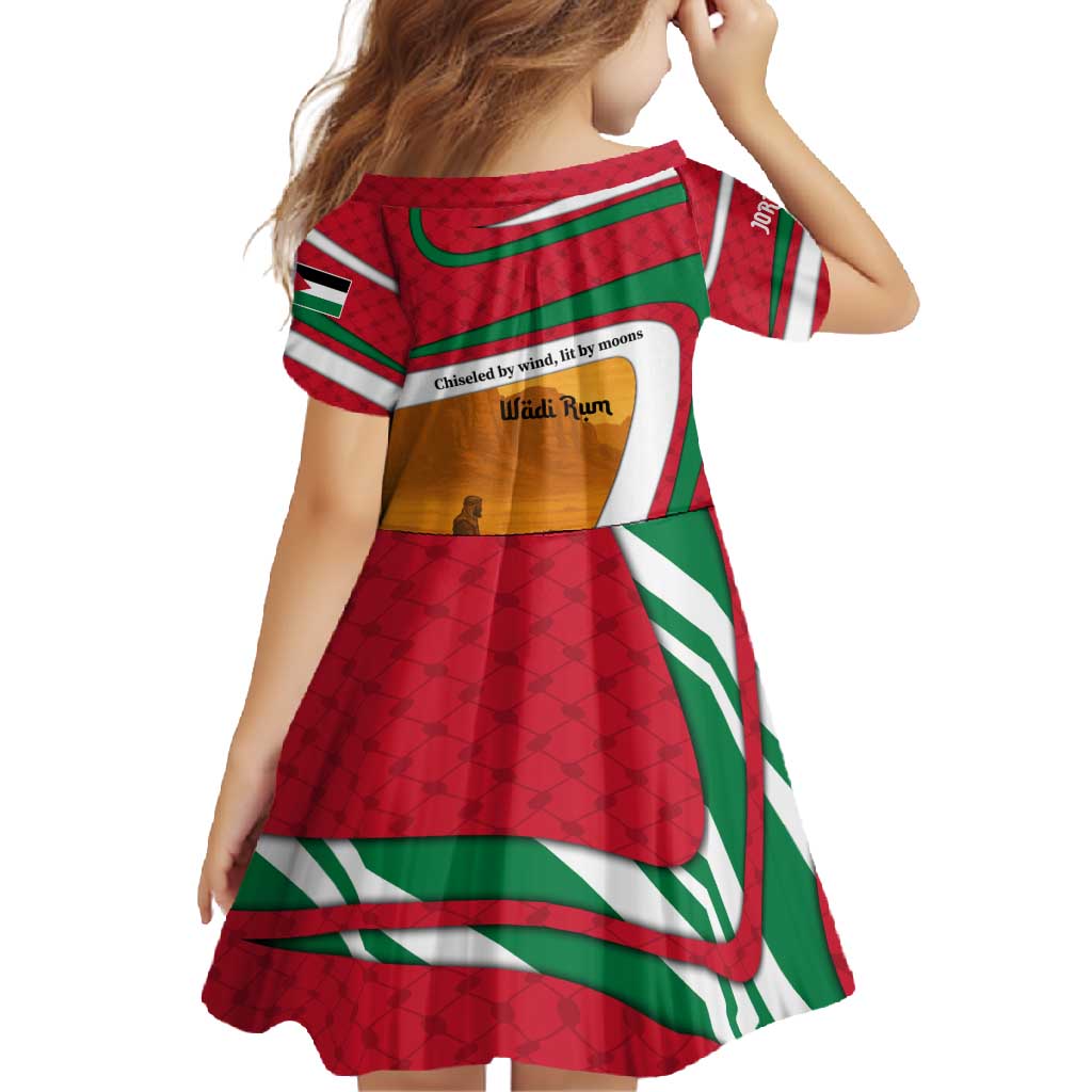 Wadi Rum Desert Family Matching Mermaid Dress and Hawaiian Shirt with Camel Rider and Jordan Flag Colors