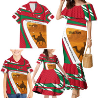 Wadi Rum Desert Family Matching Mermaid Dress and Hawaiian Shirt with Camel Rider and Jordan Flag Colors