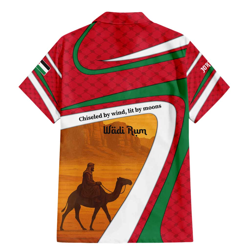 Wadi Rum Desert Family Matching Mermaid Dress and Hawaiian Shirt with Camel Rider and Jordan Flag Colors