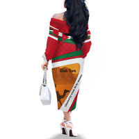 Wadi Rum Desert Family Matching Off The Shoulder Long Sleeve Dress and Hawaiian Shirt with Camel Rider and Jordan Flag Colors