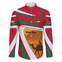 Wadi Rum Desert Family Matching Off Shoulder Maxi Dress and Hawaiian Shirt with Camel Rider and Jordan Flag Colors