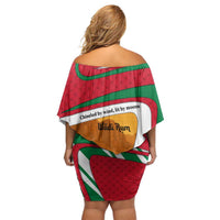 Wadi Rum Desert Family Matching Off Shoulder Short Dress and Hawaiian Shirt with Camel Rider and Jordan Flag Colors