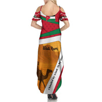 Wadi Rum Desert Family Matching Summer Maxi Dress and Hawaiian Shirt with Camel Rider and Jordan Flag Colors