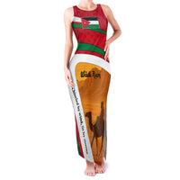 Wadi Rum Desert Family Matching Tank Maxi Dress and Hawaiian Shirt with Camel Rider and Jordan Flag Colors