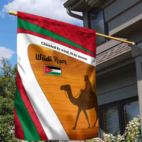 Wadi Rum Desert Garden Flag with Camel Rider and Jordan Flag Colors