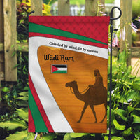 Wadi Rum Desert Garden Flag with Camel Rider and Jordan Flag Colors