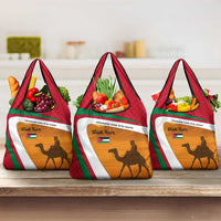 Wadi Rum Desert Grocery Bag with Camel Rider and Jordan Flag Colors