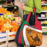 Wadi Rum Desert Grocery Bag with Camel Rider and Jordan Flag Colors