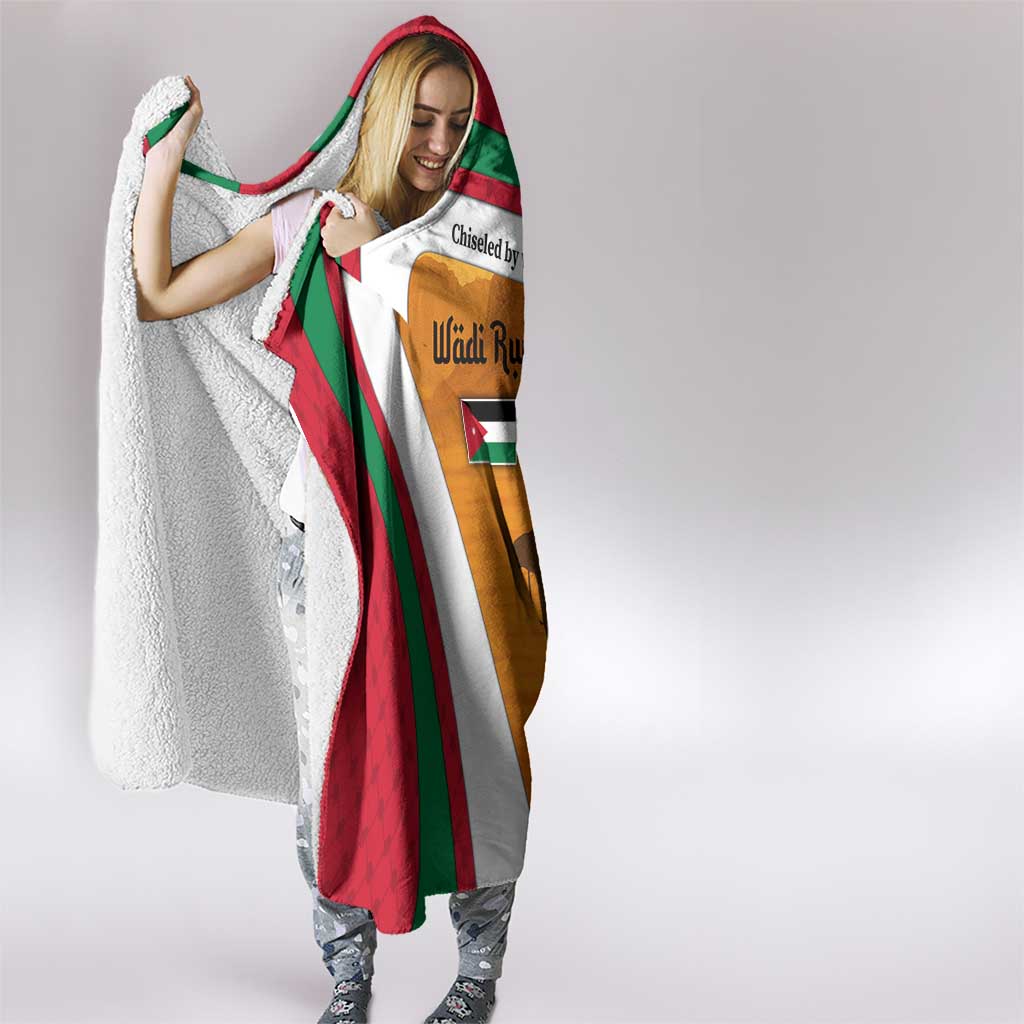 Wadi Rum Desert Hooded Blanket with Camel Rider and Jordan Flag Colors