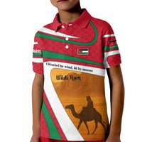 Wadi Rum Desert Kid Polo Shirt with Camel Rider and Jordan Flag Colors