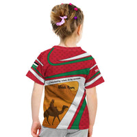 Wadi Rum Desert Kid T Shirt with Camel Rider and Jordan Flag Colors