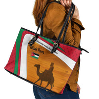 Wadi Rum Desert Leather Tote Bag with Camel Rider and Jordan Flag Colors