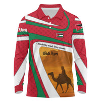 Wadi Rum Desert Long Sleeve Polo Shirt with Camel Rider and Jordan Flag Colors