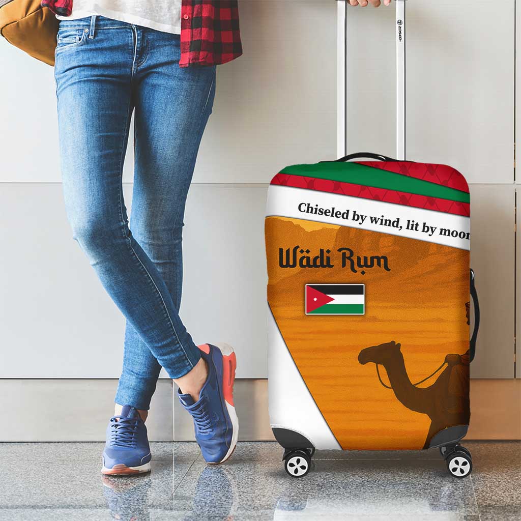 Wadi Rum Desert Luggage Cover with Camel Rider and Jordan Flag Colors