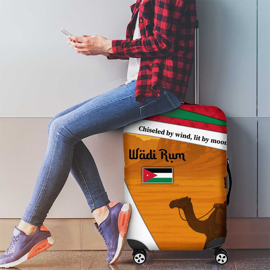 Wadi Rum Desert Luggage Cover with Camel Rider and Jordan Flag Colors