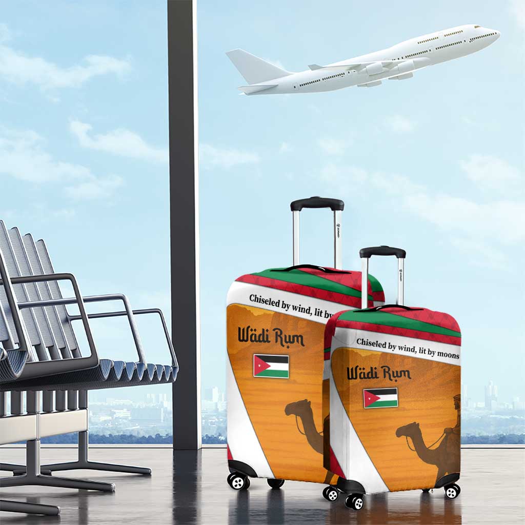 Wadi Rum Desert Luggage Cover with Camel Rider and Jordan Flag Colors
