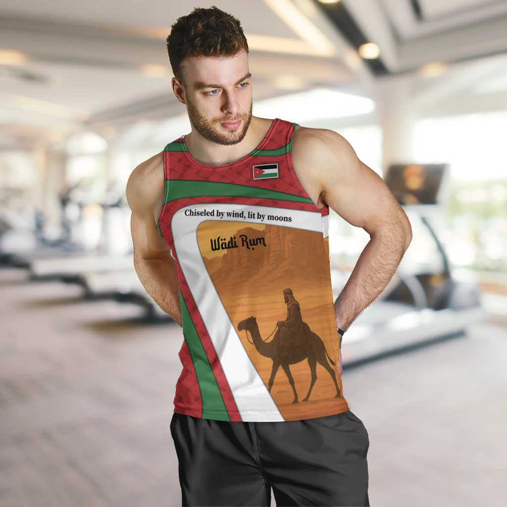 Wadi Rum Desert Men Tank Top with Camel Rider and Jordan Flag Colors