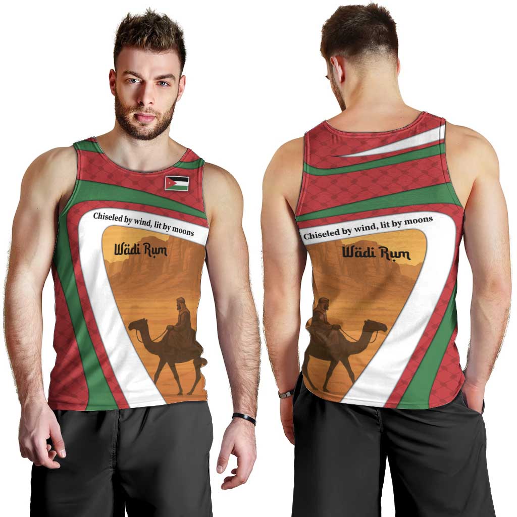 Wadi Rum Desert Men Tank Top with Camel Rider and Jordan Flag Colors