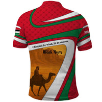 Wadi Rum Desert Polo Shirt with Camel Rider and Jordan Flag Colors