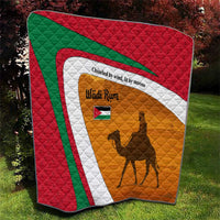 Wadi Rum Desert Quilt with Camel Rider and Jordan Flag Colors