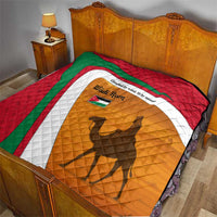 Wadi Rum Desert Quilt with Camel Rider and Jordan Flag Colors