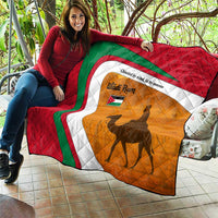 Wadi Rum Desert Quilt with Camel Rider and Jordan Flag Colors