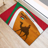Wadi Rum Desert Rubber Doormat with Camel Rider and Jordan Flag Colors