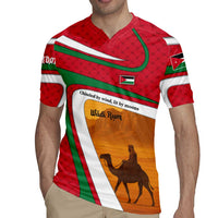 Wadi Rum Desert Rugby Jersey with Camel Rider and Jordan Flag Colors