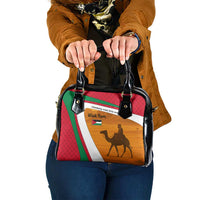 Wadi Rum Desert Shoulder Handbag with Camel Rider and Jordan Flag Colors