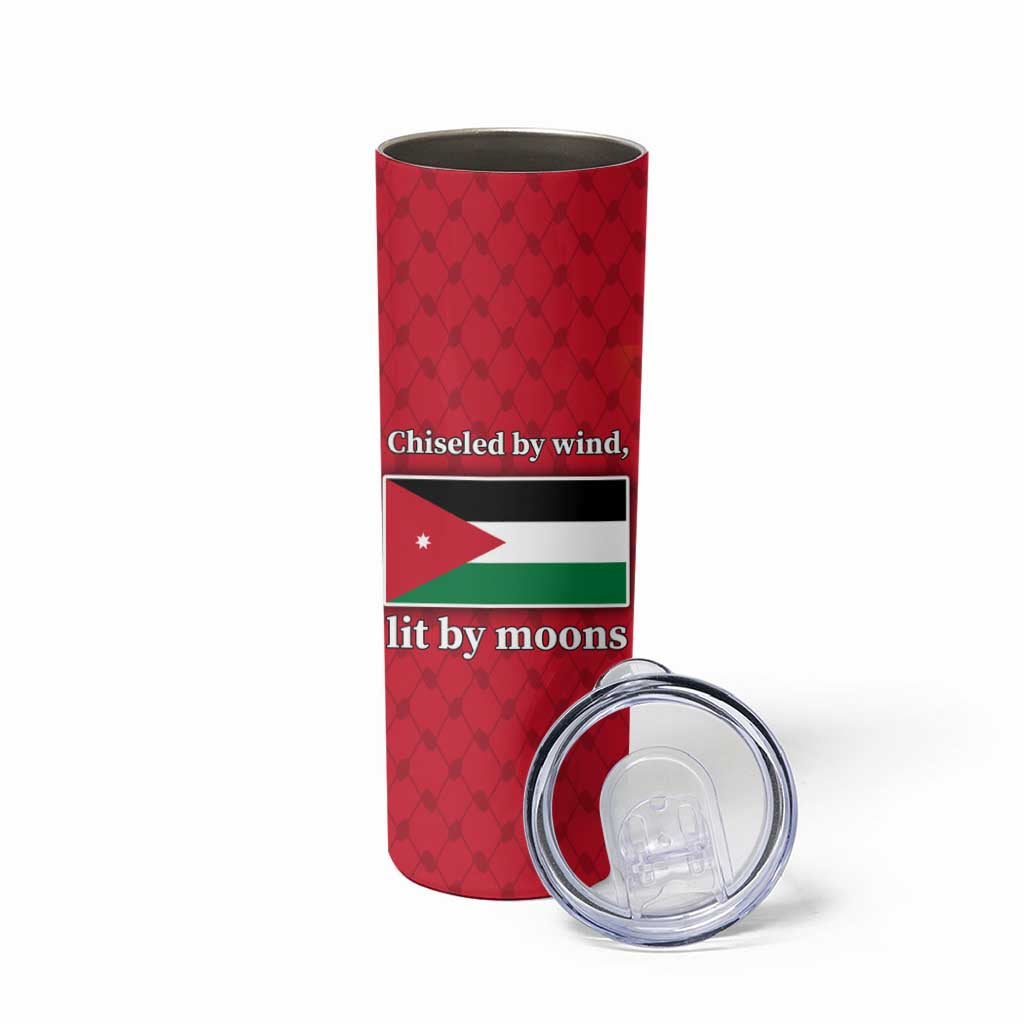 Wadi Rum Desert Skinny Tumbler with Camel Rider and Jordan Flag Colors