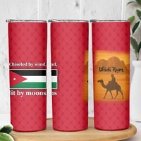 Wadi Rum Desert Skinny Tumbler with Camel Rider and Jordan Flag Colors