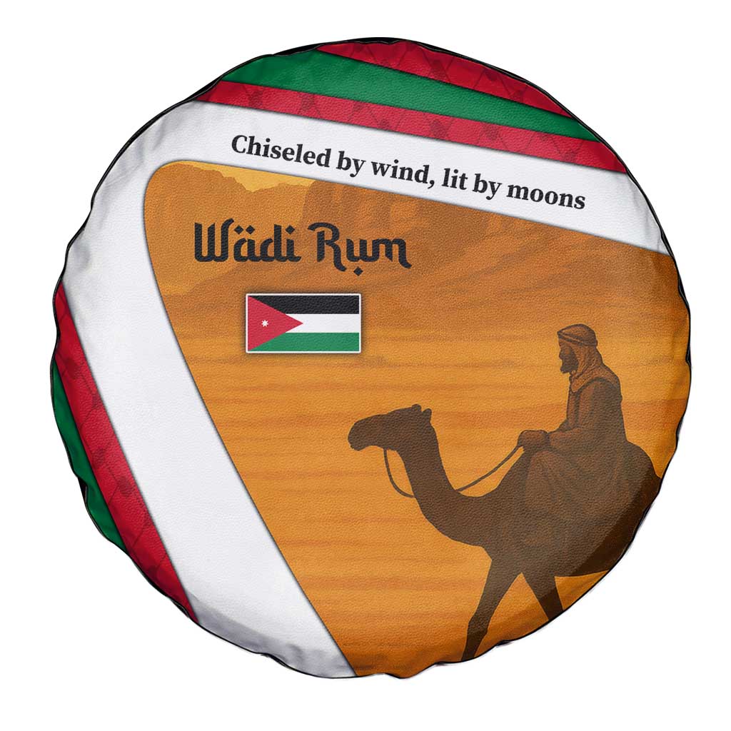 Wadi Rum Desert Spare Tire Cover with Camel Rider and Jordan Flag Colors