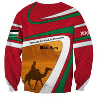 Wadi Rum Desert Sweatshirt with Camel Rider and Jordan Flag Colors