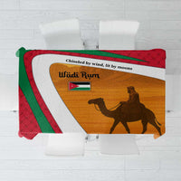 Wadi Rum Desert Tablecloth with Camel Rider and Jordan Flag Colors