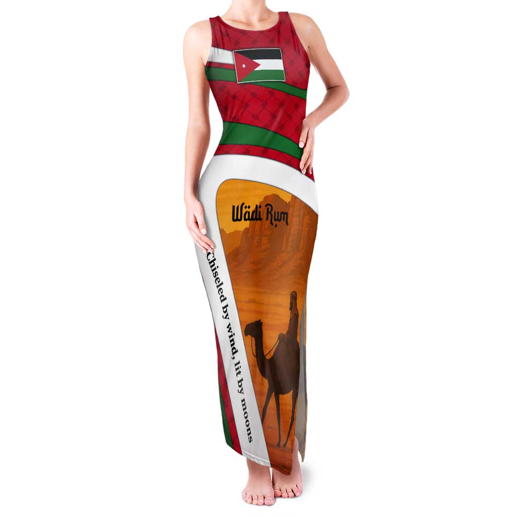 Wadi Rum Desert Tank Maxi Dress with Camel Rider and Jordan Flag Colors