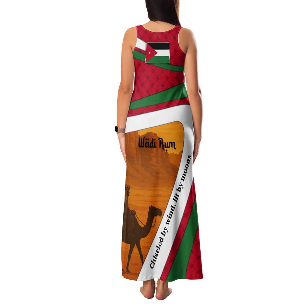Wadi Rum Desert Tank Maxi Dress with Camel Rider and Jordan Flag Colors